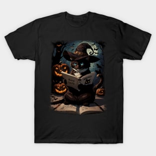 Scary Halloween Witch Cat T-Shirt